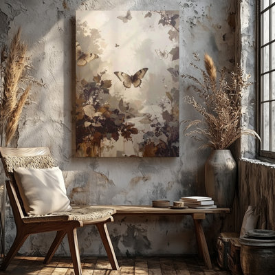 Toile, reproduction d'art sur toile représentant des papillons volant au-dessus de branches feuillues, palette de couleurs de qualité supérieure, prête à être accrochée