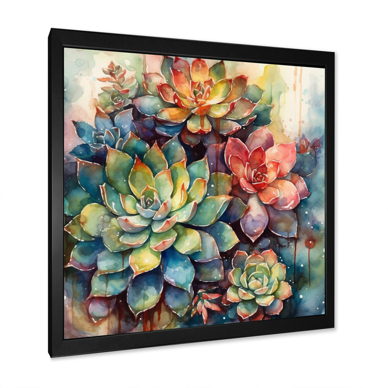 Rylinn vert rouge cactus paysage IV - art mural cactus, Cadre photo noir, H 30 po x l 30 po