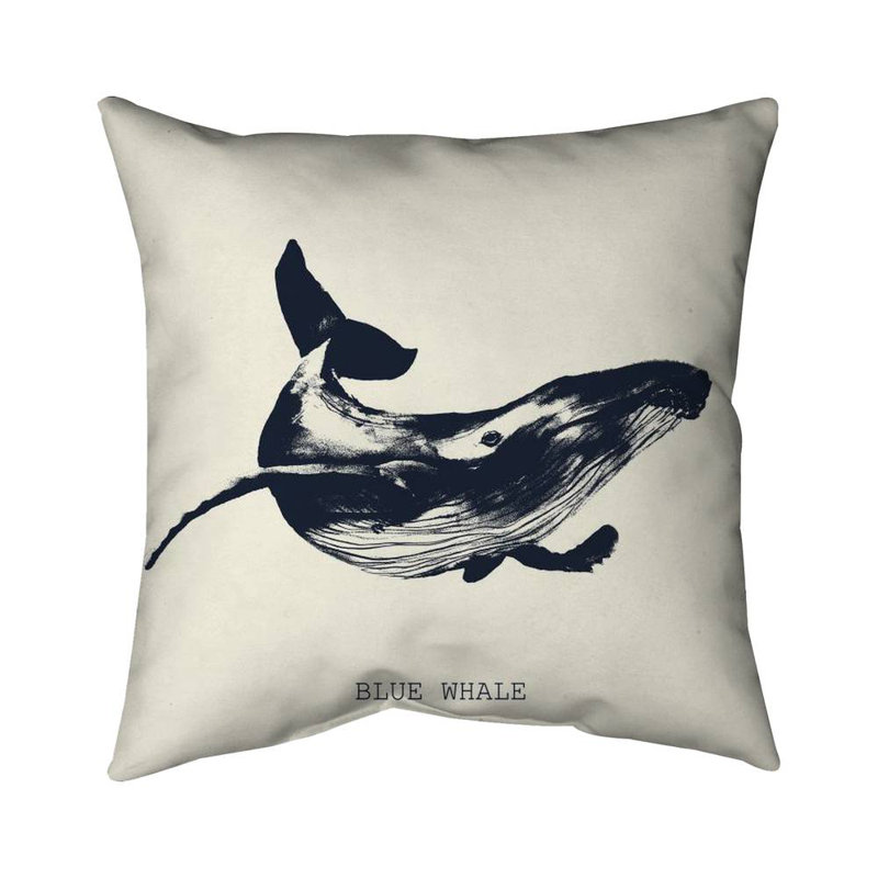 Blue whale sketch - 18"x18" Throw pillow cover - Poly twill - Print on demand