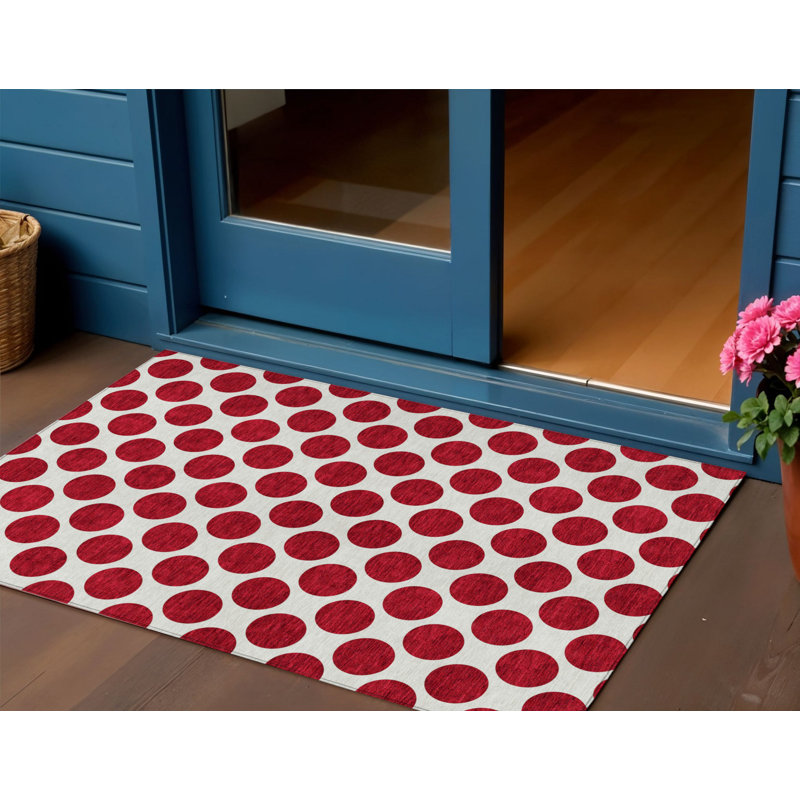 3' X 5' Red Polka Dot Washable Indoor Outdoor Area Rug