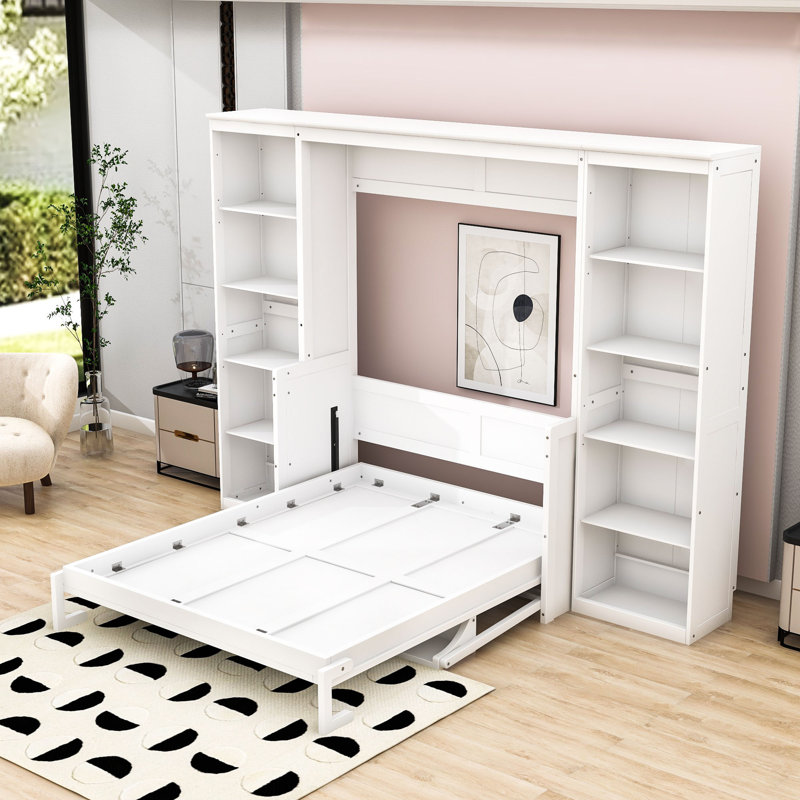 Lit escamotable avec bureau et bibliothèque Bigham, Double