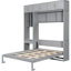 Grand lit en gris, avec trois armoires spacieuses, des tablettes intégrées et un bureau, un design peu encombrant pour les petits espaces avec finition grise, armoire supérieure, étagères, espaces optionnels, matelas-129632319