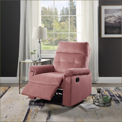 Recliners for Living Room, Contemporary Manual Motion Recliner Chair with Tufted Back &amp; Plush Armrest | Blush Pink Velvet | 34\"x36\"x40\"H
