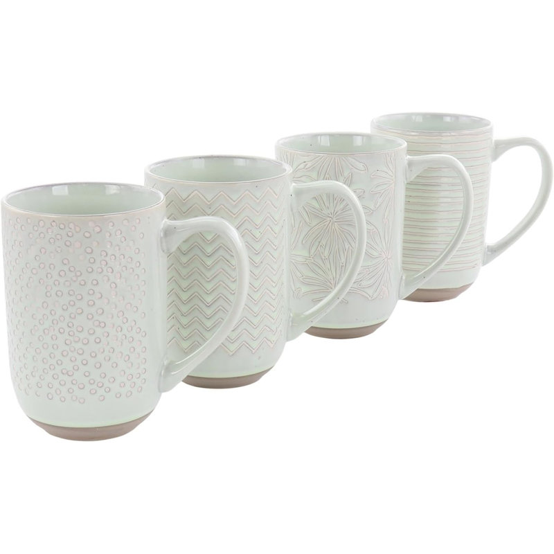 Ensemble de grandes tasses en grès 4 pièces, 19 oz, assorties bleues et menthe, micro-ondes et lave-vaisselle