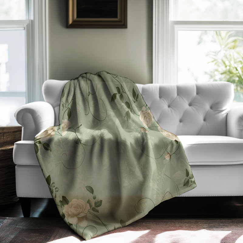 Antique Green Flower Designs - 1 pièce Sherpa Premium, Grand lit