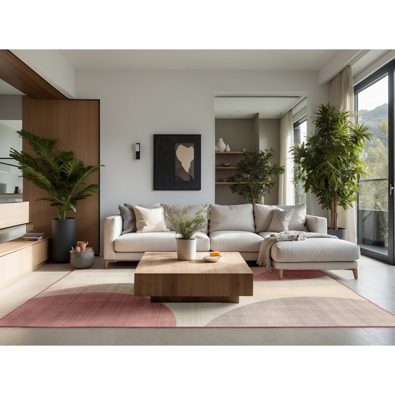 Soft Plush Fergus Easter Modern & Contemporary Abstract Area Rug in Beige – Rose Binding, 2x4