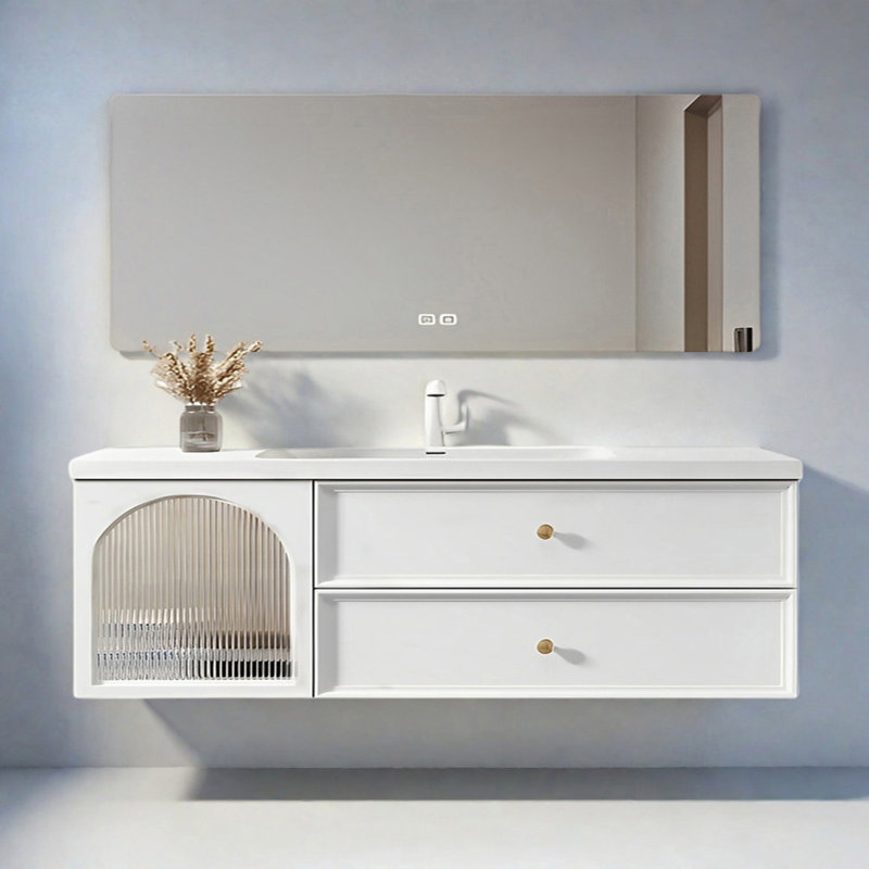 French cream style rest room bathroom cabinet, 63"