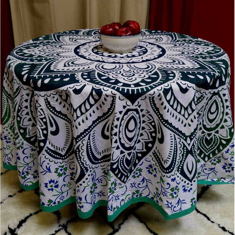 Norazn 100% Cotton Blooming Tablecloth, Dark Green
