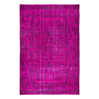 Tapis de salon 5,7 x 9 pi rose pour intérieurs modernes, noué et tissé à la main en Turquie