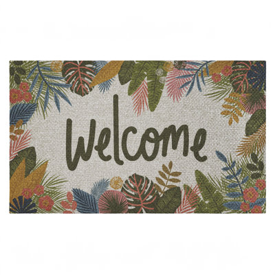 Paillasson d'entrée tropical Whimsical Welcome, par Lisa Perry White bouton, 18 po x 30 po