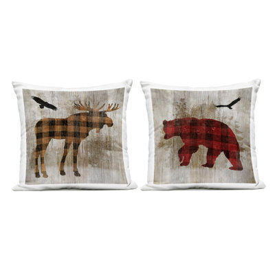 Ensemble de 2 coussins d'extérieur à motif écossais Woodland Creatures