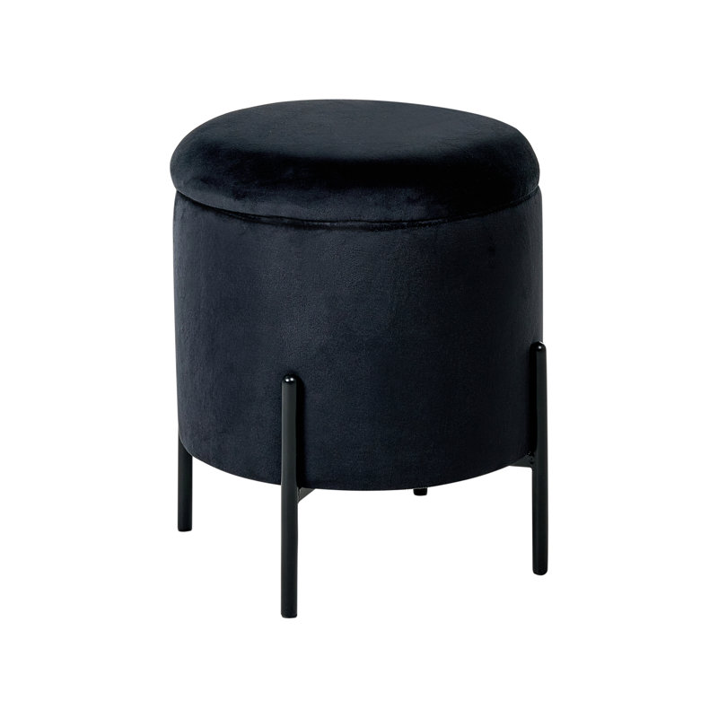 37cm Wide Round No Pattern Pouffe Ottoman with Storage, Black