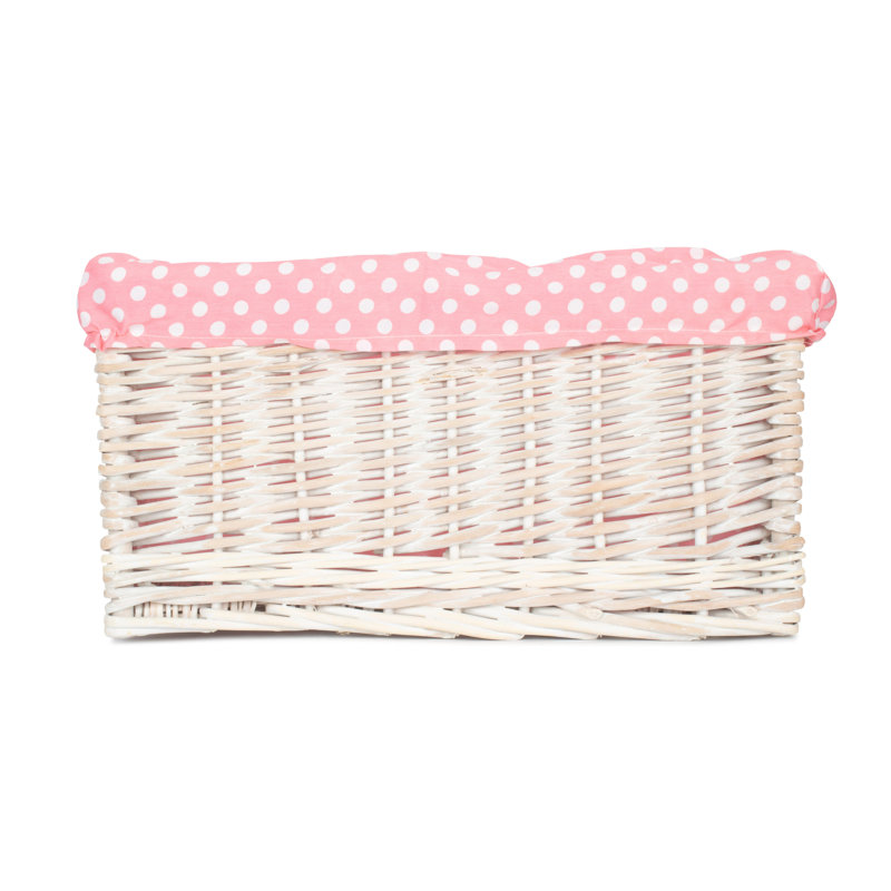 Spotty Lined Storage Wicker Basket, 21cm H x 43cm W x 30cm D
