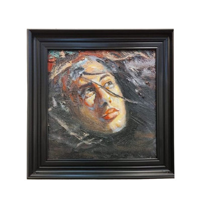 Fille avec des taches de cheveux en désordre | Par Boby Abraham | Huile sur toile | Peinture encadrée
