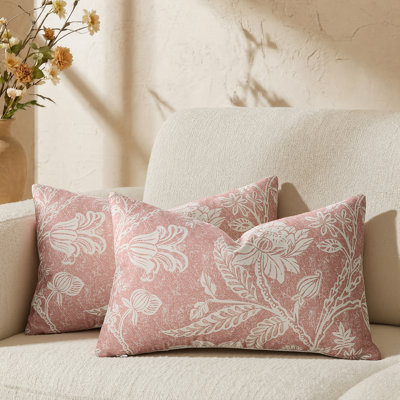 Housses de coussin lombaire 100 % coton. Housses de coussin rectangulaires vintage à imprimé floral décoratif (lot de 2)