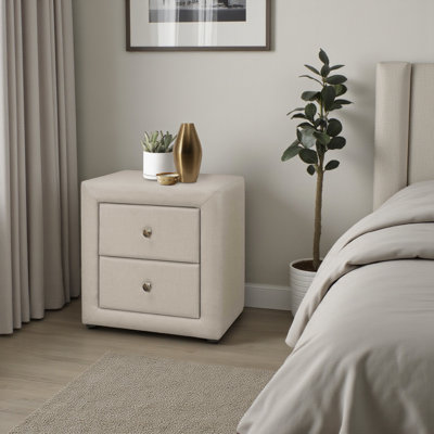Zachary Beige Linen Look Nightstand Storage with Drawer