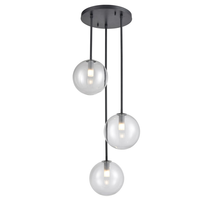 Luminaire suspendu sphère 3 lumières grappe Sumner, Transparent, Graphite