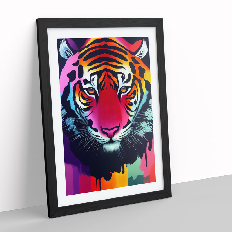 Painted Tiger No.6 Abstract - Single Picture Frame Painting, Black Framed, 64cm H x 46cm W x 2cm D