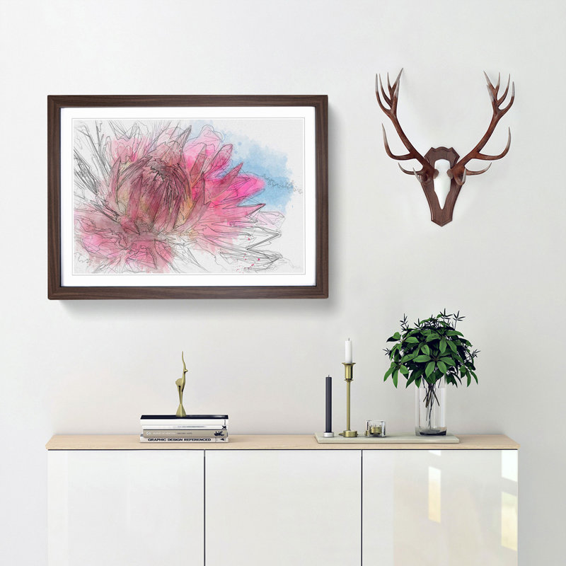 Pink Flower in Abstract - Framed Print, 50cm H x 76cm W x 2cm D, Walnut