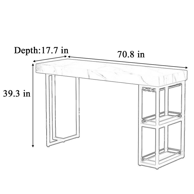 Table de bar Light Luxury Fine Art, Doré, H 39,3 po x L 70,8 po x l 17,7 po