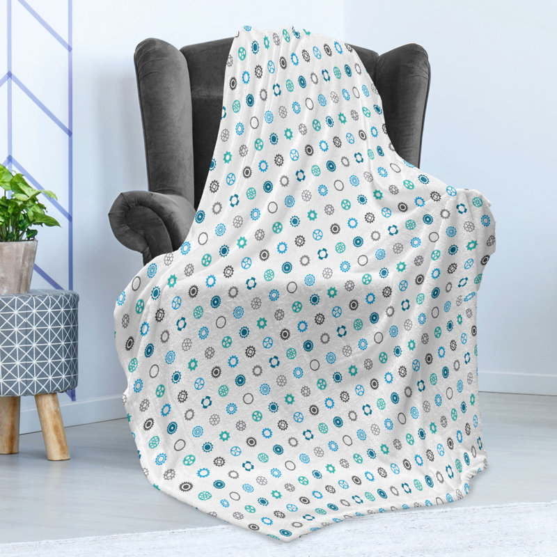 Ambesonne Fleece Throw Blanket Blue, 70'' W x 90'' L, Gear Wheels Art