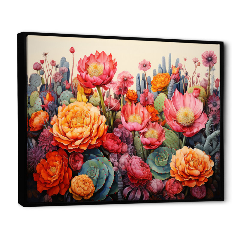 Désert cactus jardin IV - art mural désert, H 30 po x l 40 po x P 1,5 po, Cadre flottant noir