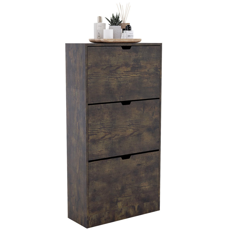 18 Pair Flip Down Shoe Storage, Dark Wood