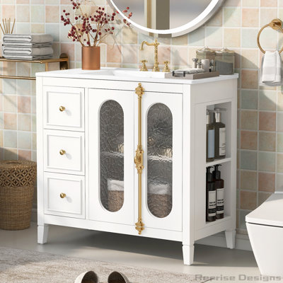 36-inch Solid Wood Frame Modern Bathroom Storage Cabinet with 3 Drawers
