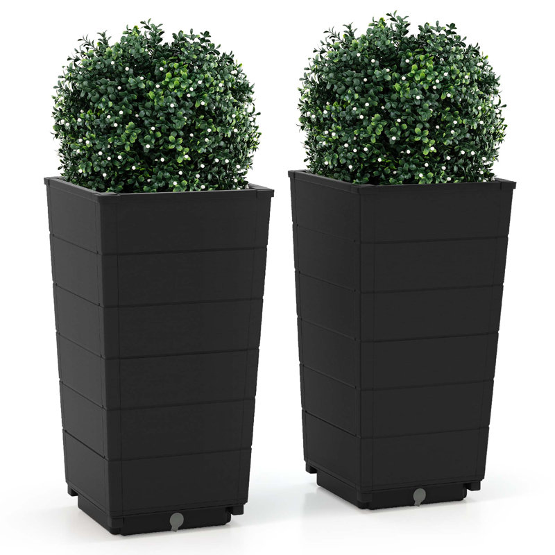 23" Tall Planter Set Of 2 For Indoor/ Outdoor Use Large Self-watering Plant Pot, Black
