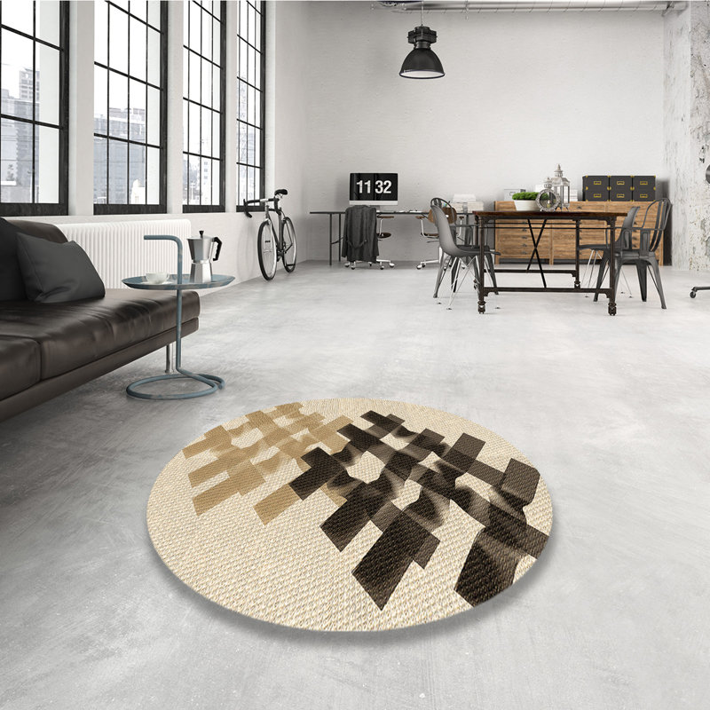 Tapis en laine brun / beige, Rond 7 pi