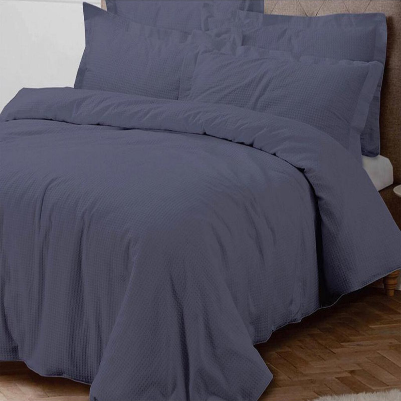 Zuniga Duvet Waffle 100% Cotton Quilt Cover Bedding Set with 2 Pillowcases – Anti-Allergic & Machine Washable, Grey