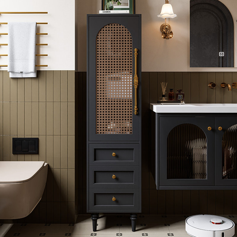 French-Style Rattan Door With Solid Wood Cabinet