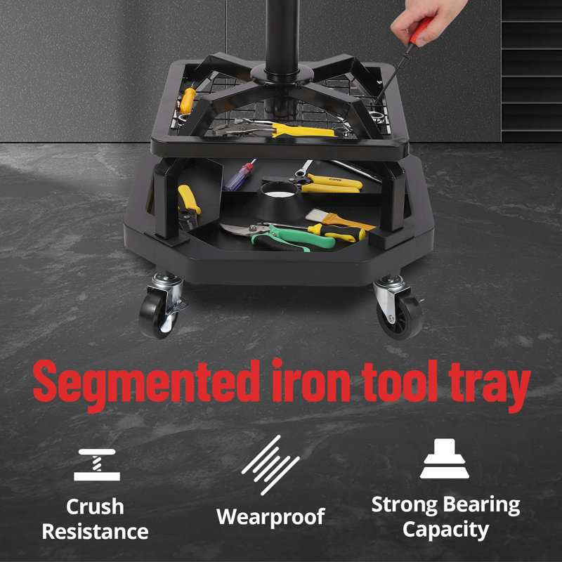 Heavy Duty Mechanic Rolling Stool with Wheels, 330 lbs Capacity, Adjustable Height, Padded 360° Swivel Seat, Durable Casters, Short Backrest - Round Frame Feet