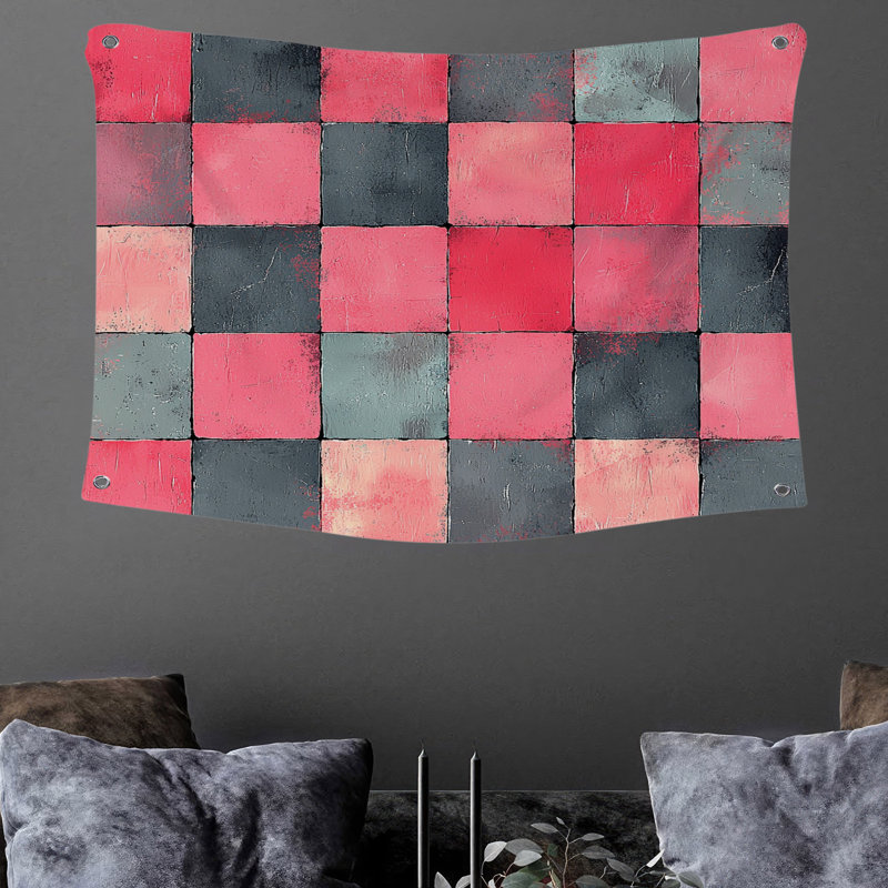 Tapisserie murale en damier, H 68 po x l 80 po