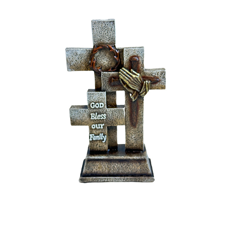 Croix en polyrésine avec croix épineuse et clous sur pied