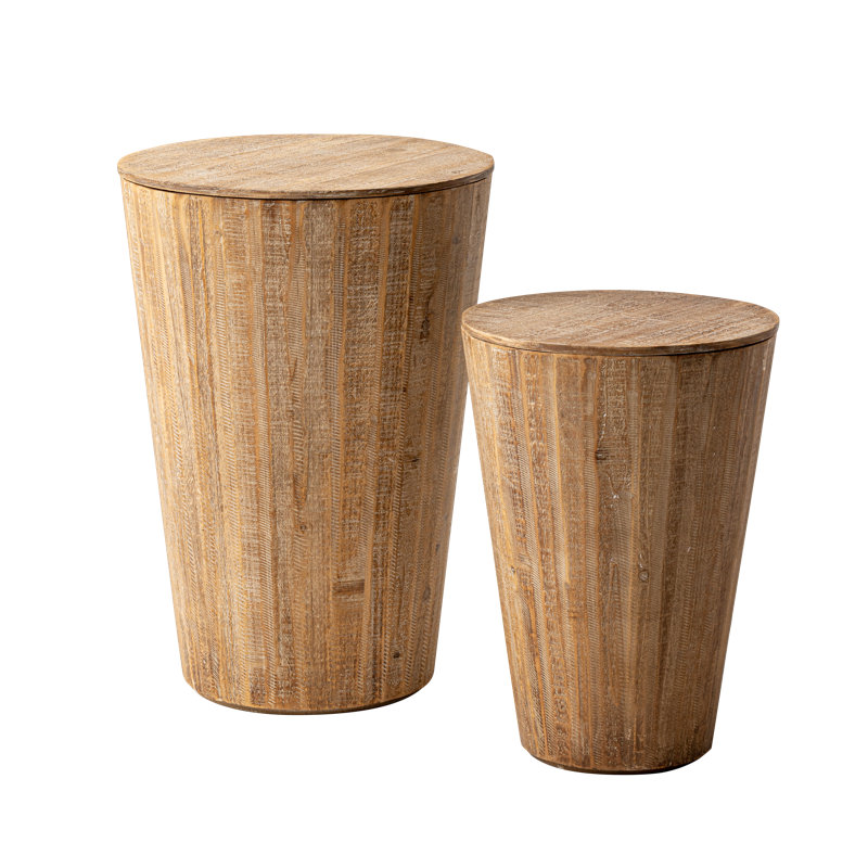 Aralin 2 Piece Round End Table Farmhouse Nesting Side Table, Rustic Barrel Side Table Set