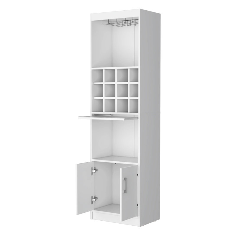 Bar avec intérieur pratique - 71,1 po de hauteur, 20 po de largeur, 15 tablettes, rangement pour le vin en bois d'ingénierie et 2 portes