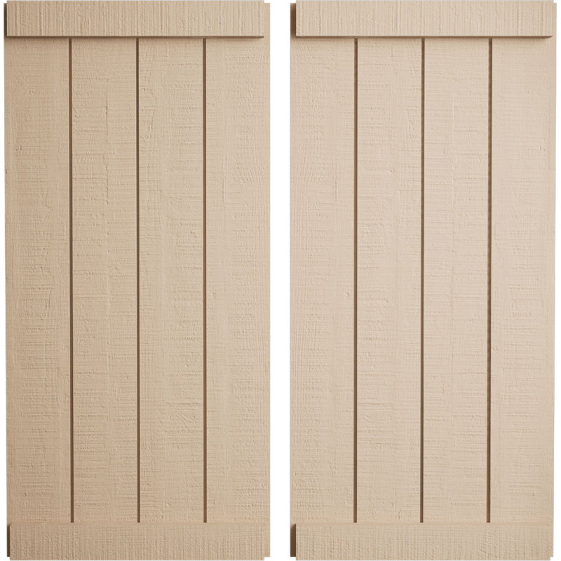 Volets rustiques en faux bois à quatre planches, H 82 po x l 22 po x P 1 po, Texture cèdre brut / brun clair apprêté, 22"