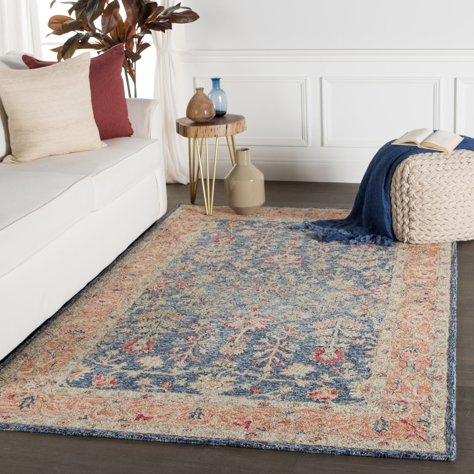 Lindsay Blue Orange Hand-Tufted Wool Oriental Rug, Rectangle 5' x 8'