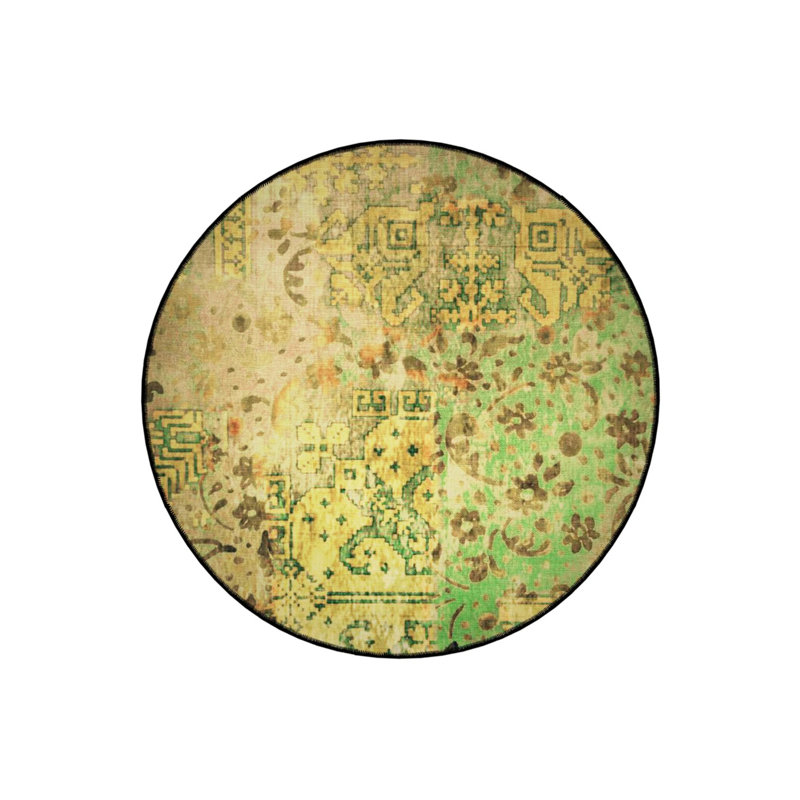 Light Green Theme Traditional Patterned Round Woven Base Vintage Decorative Carpet 6162, Round 3'4"