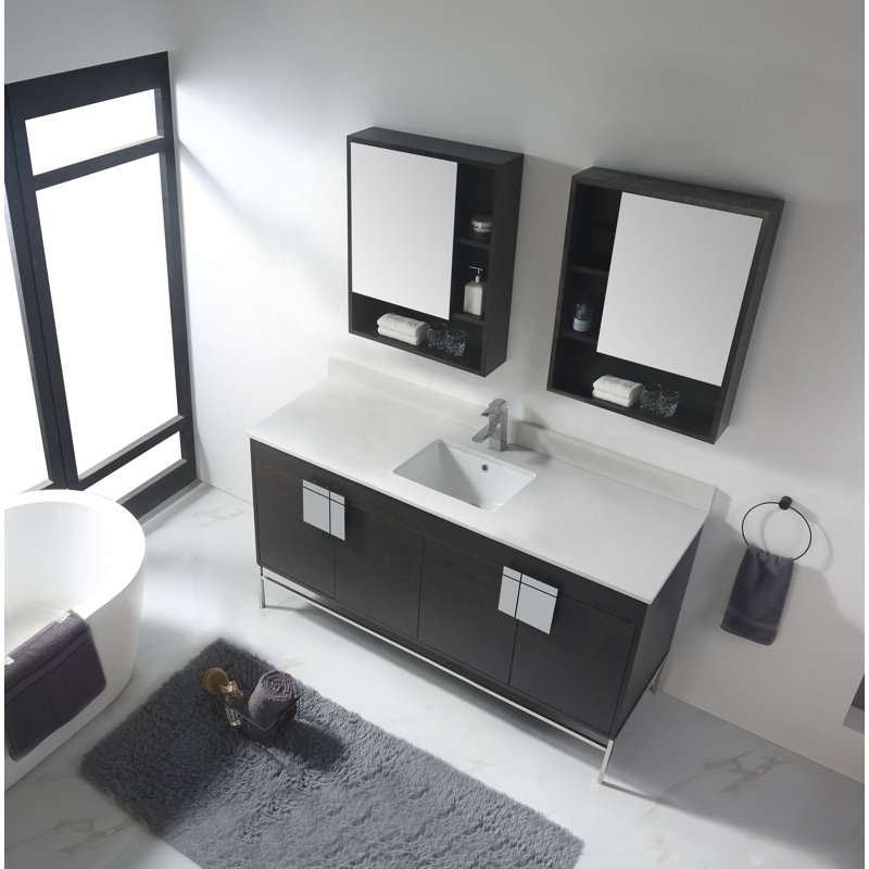 Maisie 60'' Single Bathroom Vanity with Sintered Stone Top, Polish Chrome, Black Oak Straight Grain