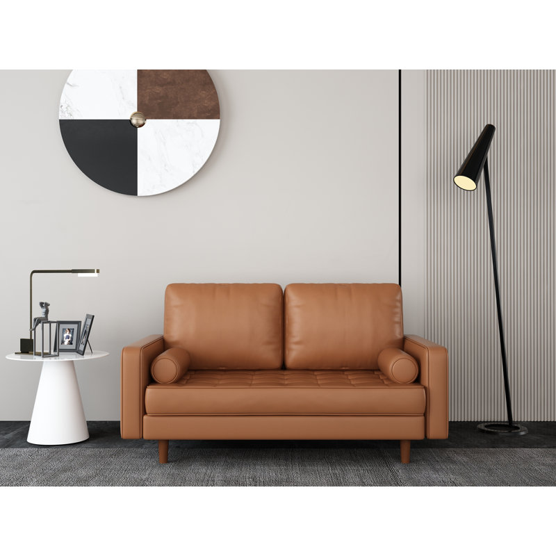 Germania 59" Leather Upholstery Square Arm Loveseat, Orange Brown Faux Leather
