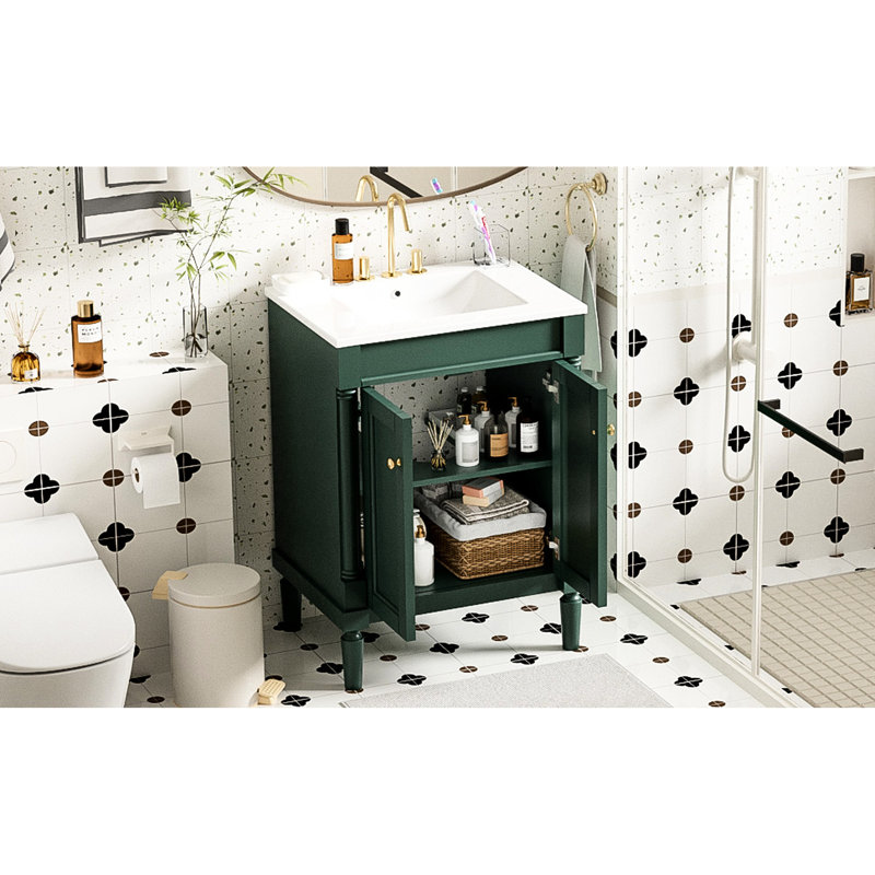 Meuble-lavabo 24 po avec décor élégant - Quincaillerie d'évier moderne