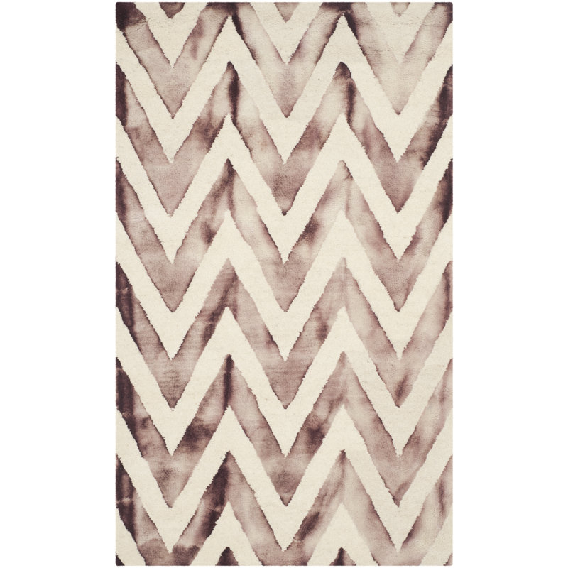 Vandermark Hand Tufted Wool/Cotton Geometric Rug in Maroon/Ivory, Rectangle 3' x 5'