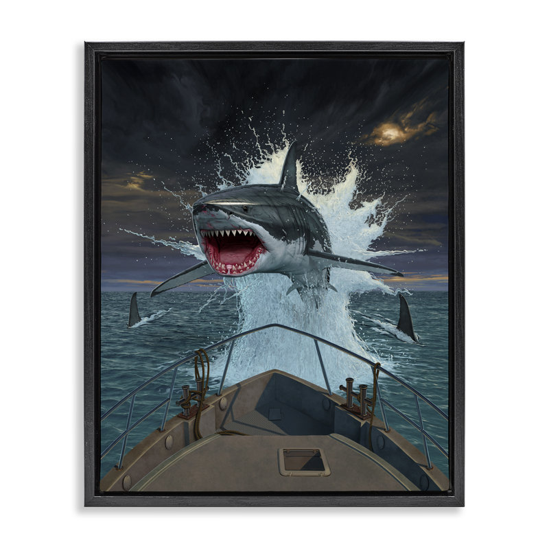 Cadre flottant poisson hors d'eau, conception par Vincent Hie, H 31 po x l 25 po, Cadre flottant noir de jais