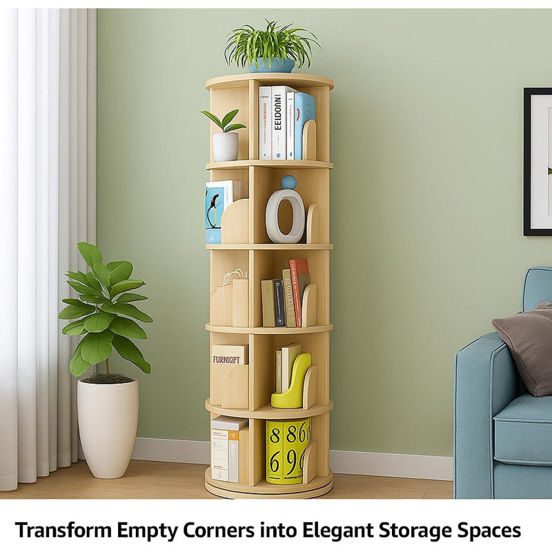 Bibliothèque pivotante à 5 niveaux à 360 ° - Organisateur de tablettes empilables et réglables pour les coins et les petits espaces - Idéal pour la maison, le bureau, le salon ou la pièce
