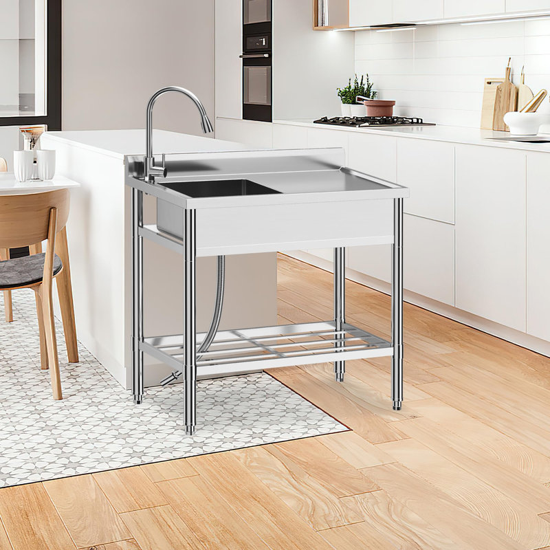 Évier autoportant en acier inoxydable avec trou pour robinet, évier utilitaire indépendant pour cuisine