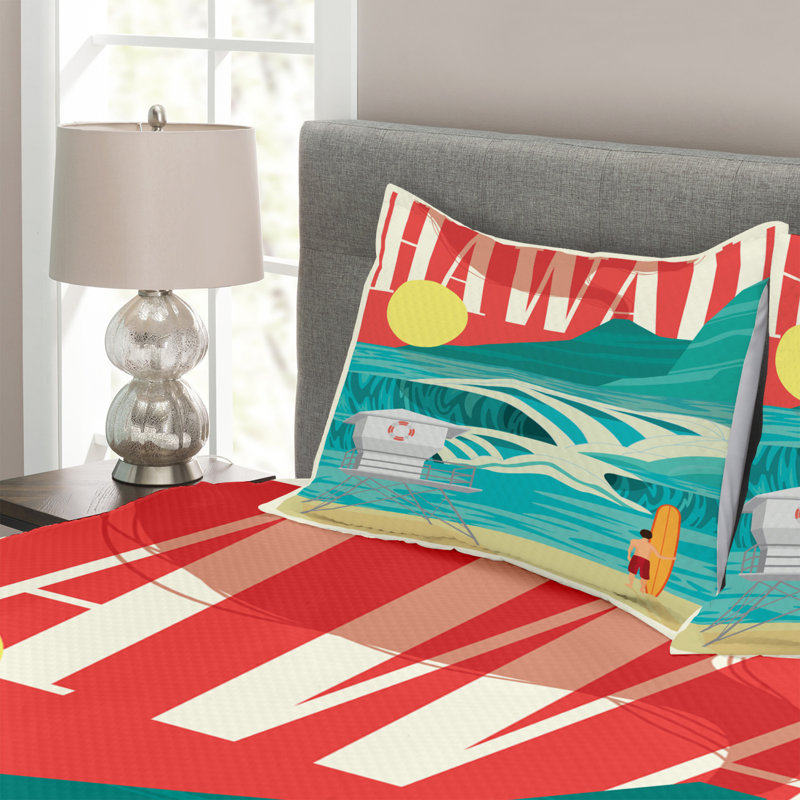 Hawaiian Bedspread Set with Shams, 220 x 264 cm