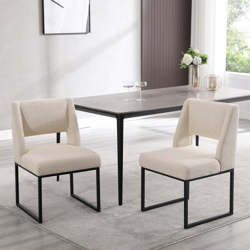 Markque 18.3" H Boucle/Linen Upholstered Parsons Chair with Metal Frame, Linen Beige