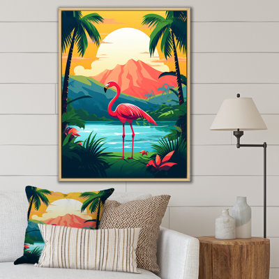 " Pink Flamingo In Tropical Landscape I "